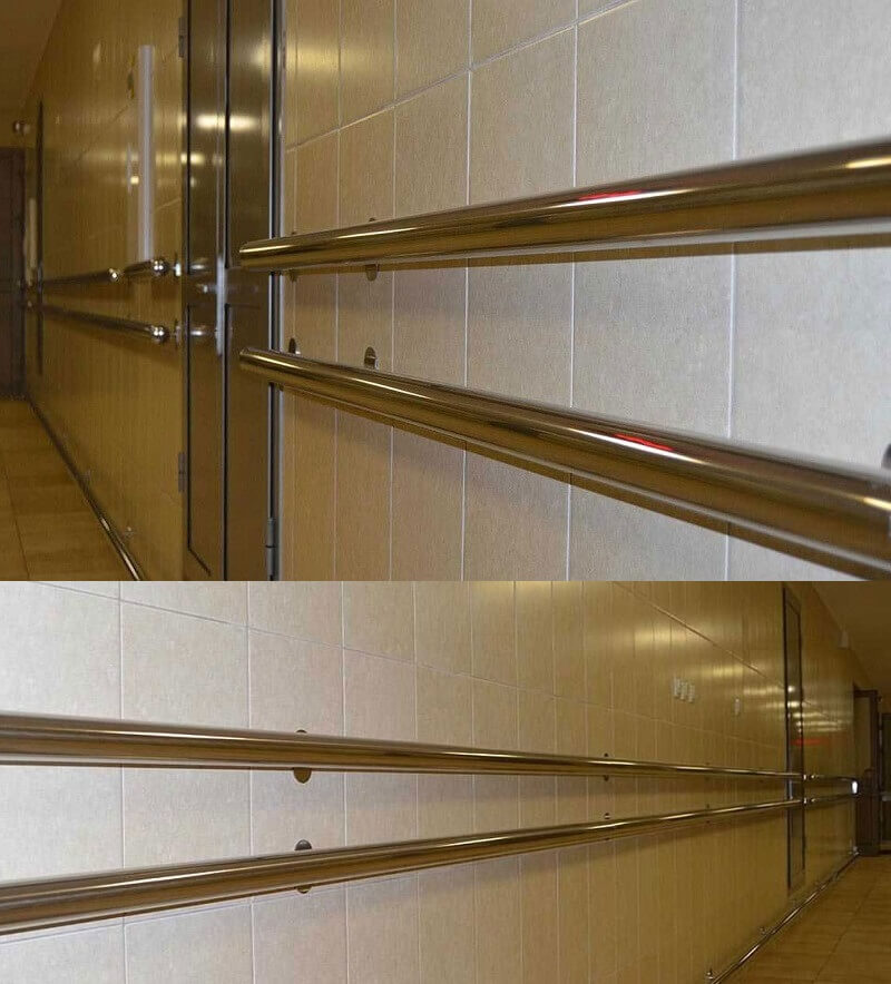 Поручни двухуровневые из нержавеющей стали для лестниц